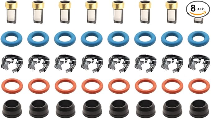 8Set Fuel Injector Repair Seal Kit for For 99-07 GM Chevy Silverado 1500 GMC Sierra FJ887 4.8/5.3/6.0L 17113553 25317628 12580681