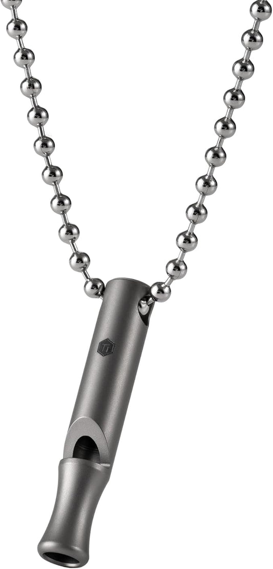KeyUnity Titanium Emergency Whistle with Metal Lanyard, 120dB+, One-Piece Outdoor Survival Whistle, Ultra-Light, Rustproof