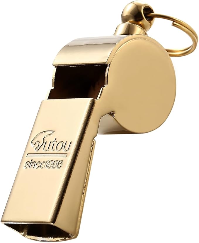 HUTOU Brass Whistle L5018CTJ with Lanyard, Golden, Ideal for Coaches, Teachers and Hikers