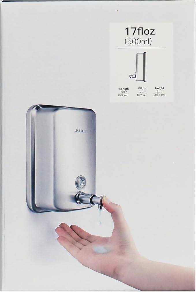 AIKE Polished Stainless Steel Wall Mount Pump Soap Dispenser Polished 17 fl.oz. AK1001