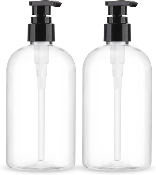 Empty Pump Bottles Dispenser 2 Pack 300ml/10.15oz. Clear Plastic Pump Bottle Dispenser for Essential Oil Soap Lotion Shampoo