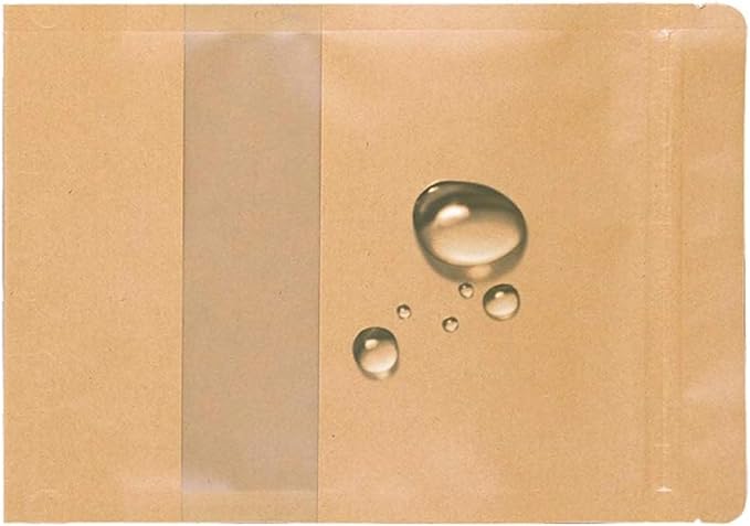 100 Pcs Kraft Paper Bags with Window, 3.5" x 5.54" Stand Up Pouches Bags, Food Storage Bags for Packaging Products, Reusable, Sealable