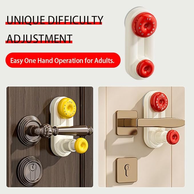 Child Pet Safety Door Lever Lock, Adjustable Handle Protection, Red Yellow Color,for Home Security