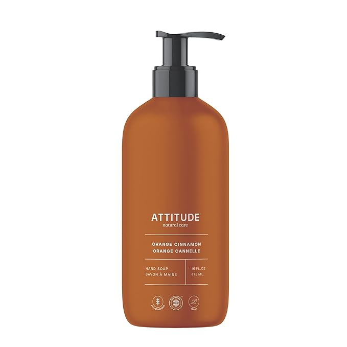 ATTITUDE Liquid Hand Soap, EWG Verified, Plant and Mineral-Based, Vegan Personal Care Products, Orange Cinnamon, 16 Fl Oz