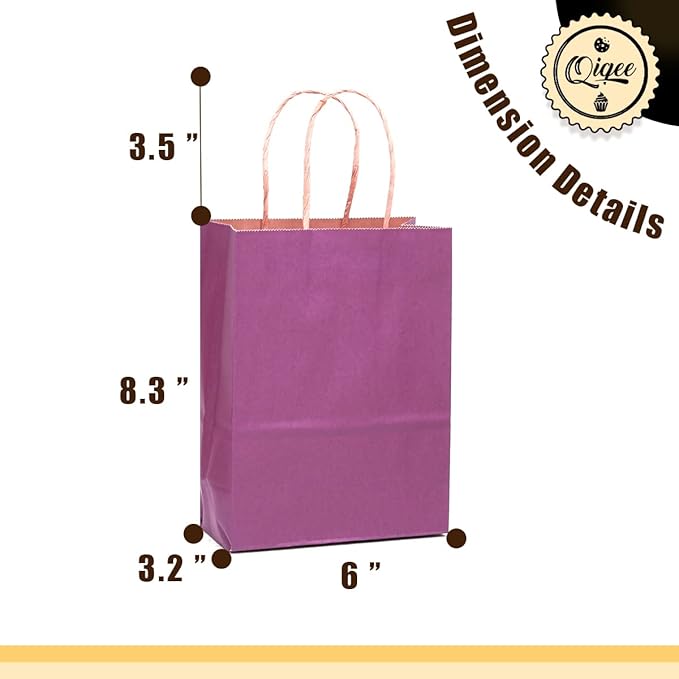 qiqee 32-Packs Purple Paper Paper Gift Bags with Handles Bulk 8.26"×6"×3.15" Small Size Gift Bags Multiple Uses（Small Size）