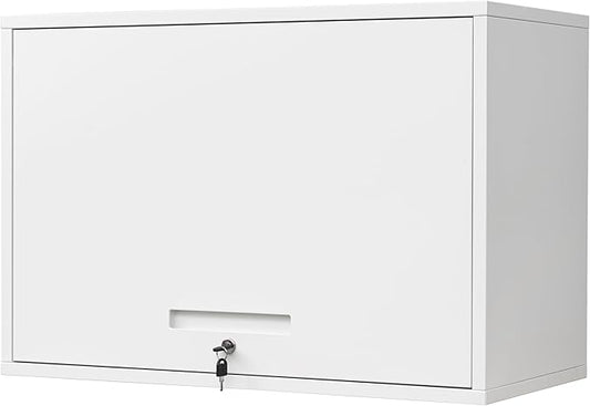 Yizosh Metal Wall Cabinet with Doors and Shelves, Floating Storage Unit for Garage or Basement (White, 21.6" H)