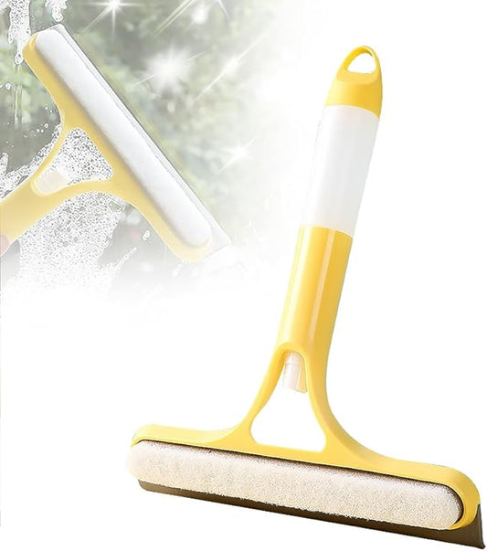 3 in 1 Window Cleaning Scraper, 2025 New Squeegee for Shower Glass, 3 in 1 Spray Function for Glass Doors for Windows Glass, Mirrors Scraper, Brush. All-Purpose Window Cleaner Tool (Yellow)