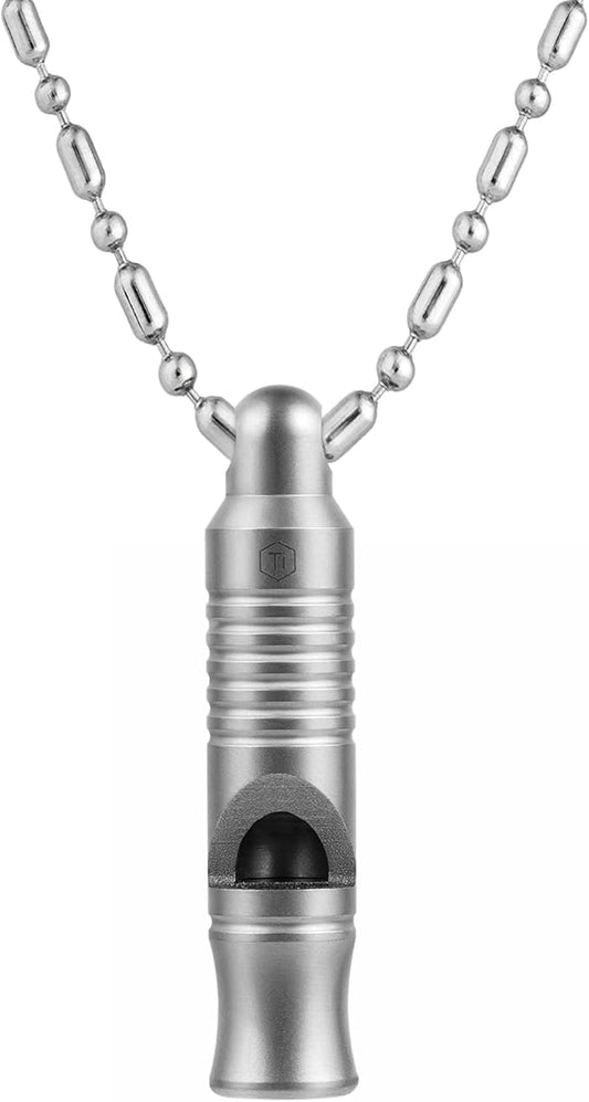 KeyUnity Titanium Emergency Whistle with Metal Lanyard, 120dB+, One-Piece Outdoor Survival Whistle, Ultra-Light, Rustproof