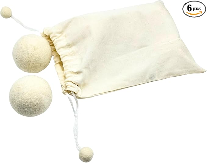 Set of 6, Natural Fabric Softener, Laundry Wool Dryer Balls, No Chemicals Used, Reusable
