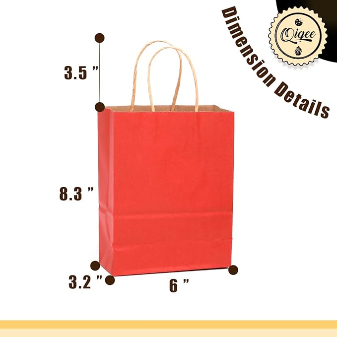 qiqee 32-Packs Red Paper Gift Bags with Handles Bulk 8.26"×6"×3.15" Small Size Gift Bags Multiple Uses（Small Size）
