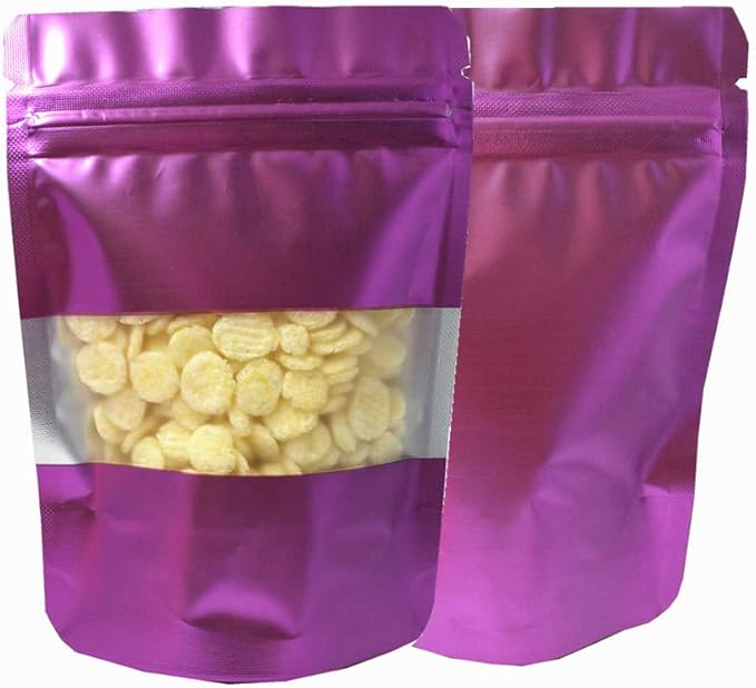 100 Pieces Mylar Bags with Window Zipper Lock Stand Up Aluminum Foil Bag for Zip Food Storage Lock Packaging Bag Reusable (3.5x5.1 inch, Purple)
