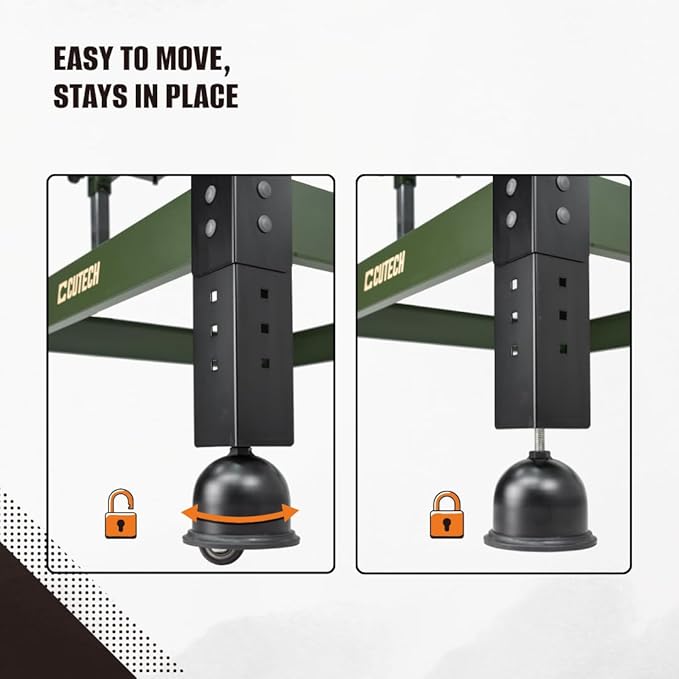 CUTECH 80201R Mobile Benchtop Machine Stand with Extension Rollers – Heavy-Duty Build, 7-Stop Adjustable Height, Extendable & Fine-Tunable Rollers, Adjustable Roller Height, Guide Rails, and Locking Wheels for Woodworking Machines