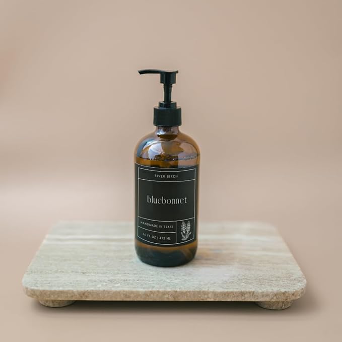 River Birch Bluebonnet Scented Natural Hand Soap -Handmade Hand Soap -Moisturizing Hand Wash with Amber Glass Dispenser - Luxury Scented Hydrating Soap - Vegan and Non-Toxic -16 Fl Oz