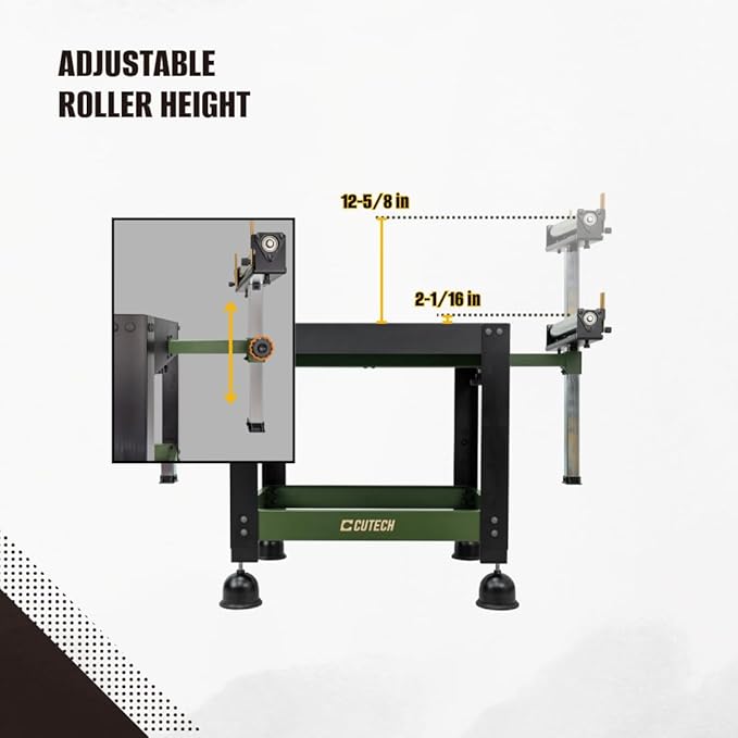 CUTECH 80201R Mobile Benchtop Machine Stand with Extension Rollers – Heavy-Duty Build, 7-Stop Adjustable Height, Extendable & Fine-Tunable Rollers, Adjustable Roller Height, Guide Rails, and Locking Wheels for Woodworking Machines