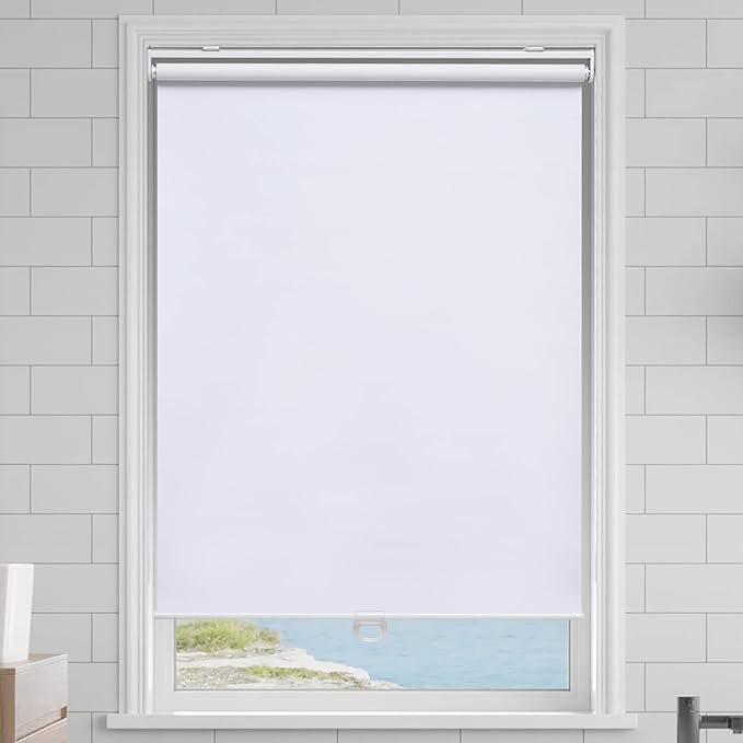 AOSKY Cordless Roller Shades Blackout Blinds for Windows Room Darkening Rolled Up Shades with Spring System, UV Protection Window Shades Door Blinds for Home and Office (34" W x 72" H, White)