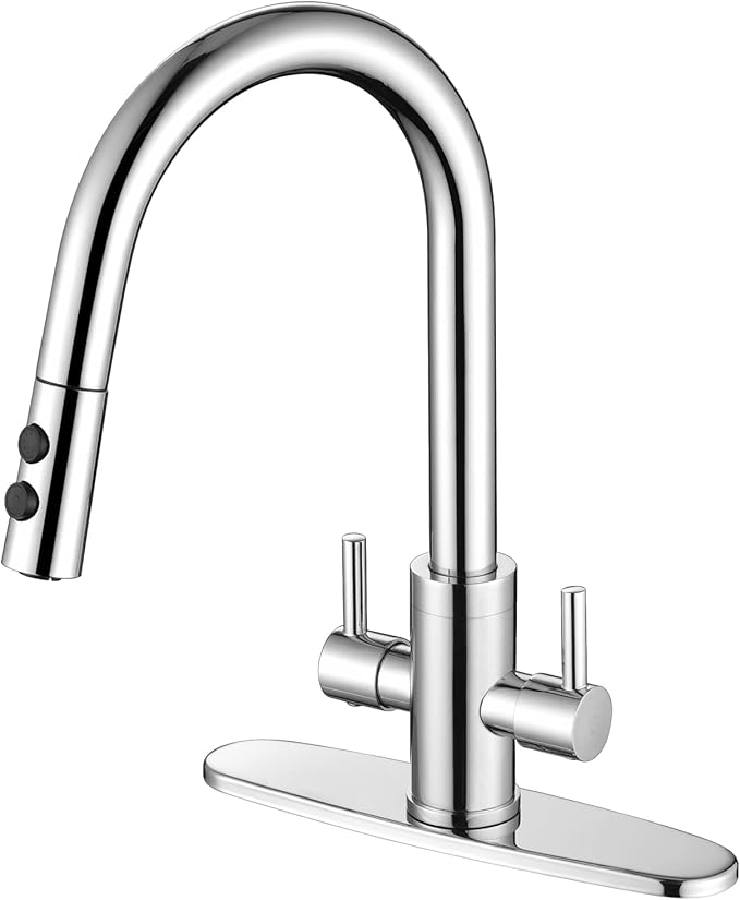 Kitchen Faucet, Two Handles Sink Faucet with Sprayer, Stainless Steel, Chrome, PB1049