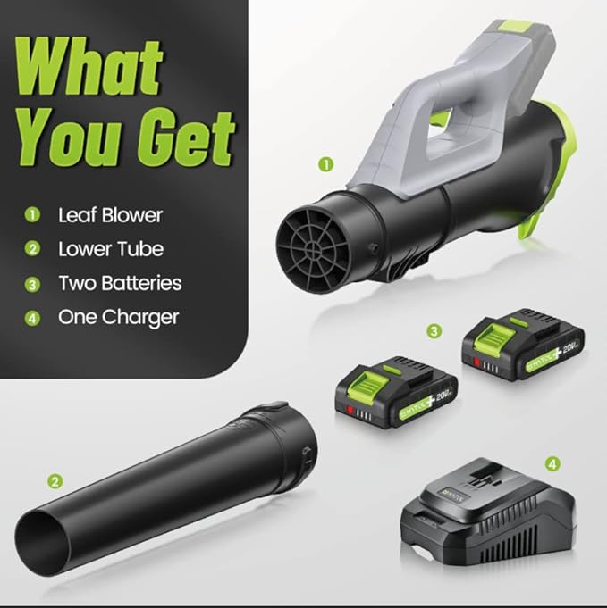 Cordless Leaf Blower 150MPH 350CFM, Electric Handheld Leaf Blower with 2 * 20V 2Ah Batteries, Infinitely Variable Speed, Lightweight Axial Powerful Blower for Lawn Care | Patio | Yard | Jobsite