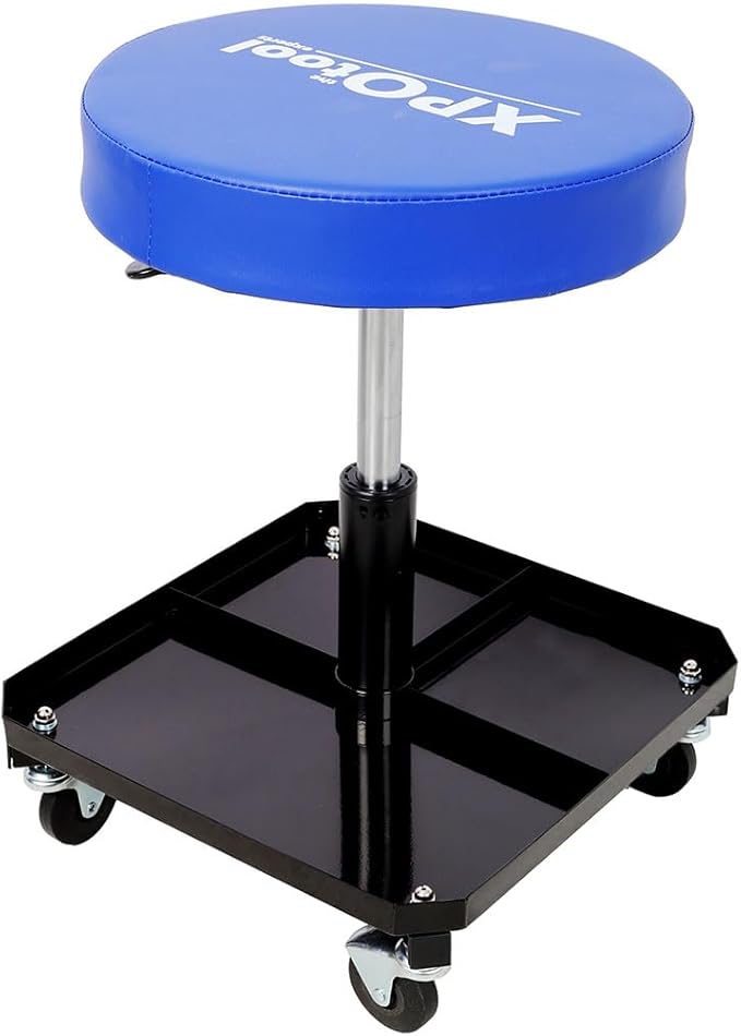 Rolling Garage Stool, 250 LBS Rolling Pneumatic Creeper Garage with Tool Tray Storage and Adjustable Mechanic Stool, for Garage, Shop, Auto Repair