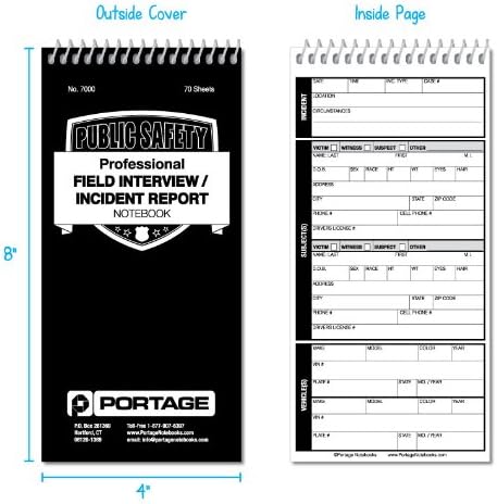 Public Safety Notebook – Spiral Notebook, Notepad, Writing Pad with Template for Interviews, Accidents & Incident Reports, Field Book for Police – 4 x 8 Inches, 70 Sheets / 140 Pages (Pack of 3)