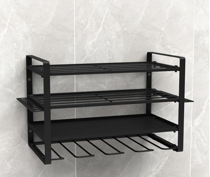 Garage Power Tool Storage System, Wall Mounted Power Tool Storage Organizer, Heavy Duty Power Tool Organizer, Power Tool Rack. Load capacity is 150 lbs, black rust resistant with 8 hooks.
