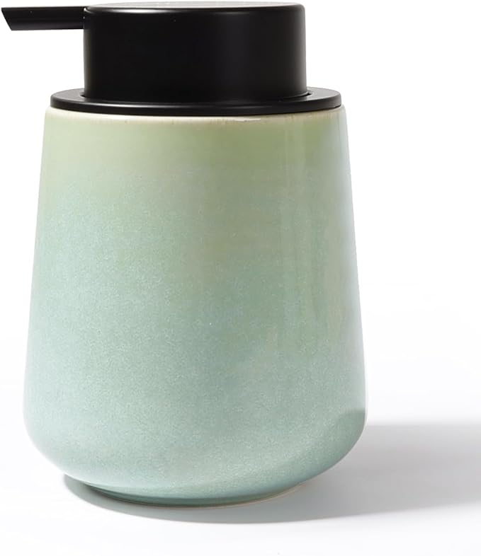 BosilunLife Foam Hand Soap Dispenser - 12 oz Bathroom Lotion Hand Pump Dispenser Light Green Foaming Soap Dispenser Ceramic Dish Liquid Dispenser for Kitchen