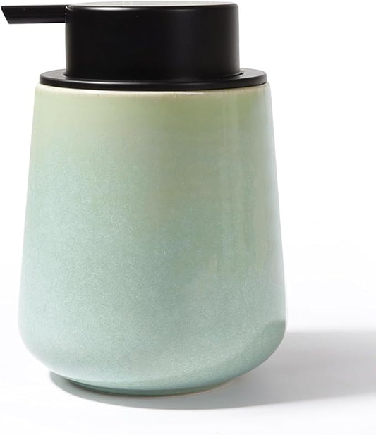 BosilunLife Foam Hand Soap Dispenser - 12 oz Bathroom Lotion Hand Pump Dispenser Light Green Foaming Soap Dispenser Ceramic Dish Liquid Dispenser for Kitchen