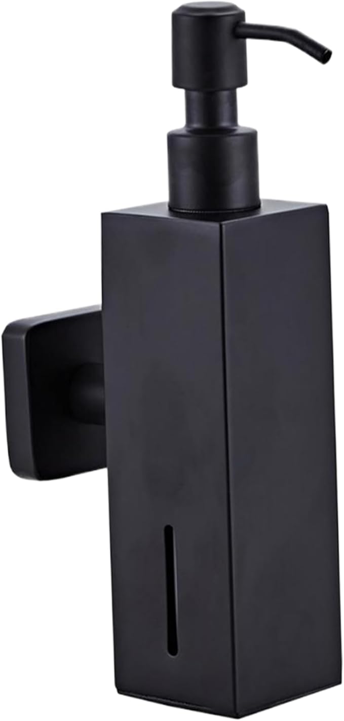 Soap Dispenser Stainless Steel Wall Mounted Soap Dispenser with Pumps Drill-Free Rustproof Shower for Kitchen and Bathroom, Black, Square, Wall Mounted