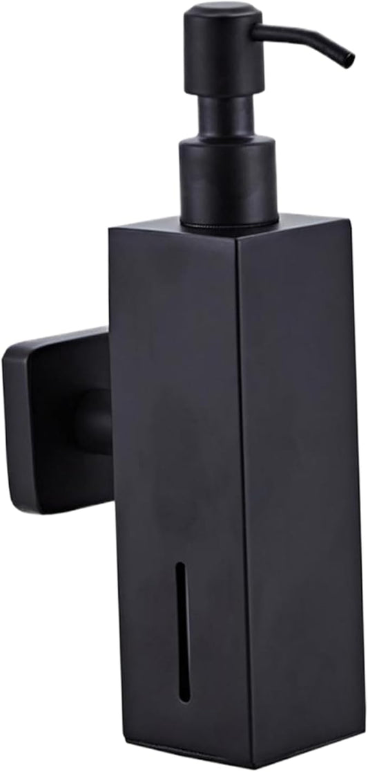 Soap Dispenser Stainless Steel Wall Mounted Soap Dispenser with Pumps Drill-Free Rustproof Shower for Kitchen and Bathroom, Black, Square, Wall Mounted
