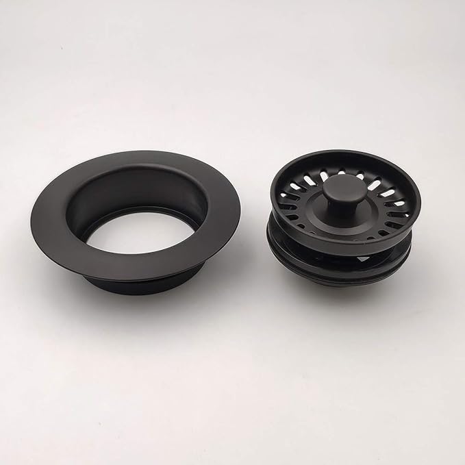 Garbage Disposal Strainer and Stopper with Decorative Disposal Flange in Black, Fit 3.5 Inch Standard Drain Hole