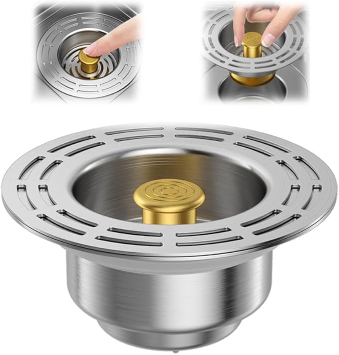 Upgraded 3 in 1 Kitchen Sink Drain Strainer, Stainless Steel Sink Stopper Kitchen Drain Plug & Sink Installation Parts with Anti-Clogging Basket
