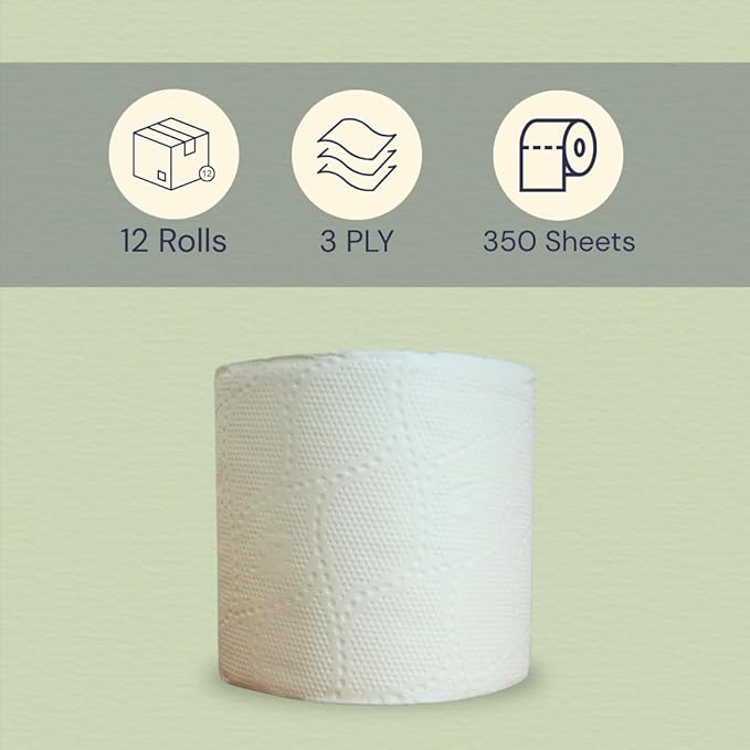 Bamboo Toilet Paper - Organic Ultra Soft 3 Ply - Chemical & PFAS Free, Non-Toxic - 350 Sheets, 24 Pack - Septic Safe, Sustainable - Plant Trees Initiatives with Each Purchase