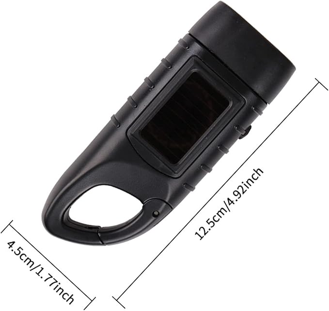 Hand Crank Solar Flashlight, Rechargeable Survival Light for Outdoor Camping, Hiking, Emergency, Plastic 4.9x1.8in