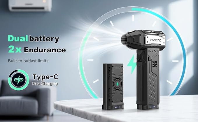 X305 Electric Air Duster Dual Battery - 150,000rpm, 3-Gear Adjustable Speed, Ultra-Powerful Brushless Motor Compressed air Duster, for Keyboard, Computer, House, Indoor and Outdoor