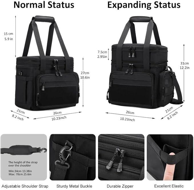 Tactical Lunch Box for Men, Insulated Lunch Bag Adult, Thermal Lunchbox Leakproof Waterproof Cooler Bag, Large Lunch Pail for Work Office Camping Travel (Black-Molle)