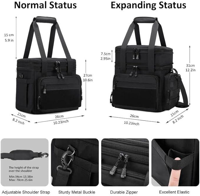Tactical Lunch Box for Men, Insulated Lunch Bag Adult, Thermal Lunchbox Leakproof Waterproof Cooler Bag, Large Lunch Pail for Work Office Camping Travel (Black)