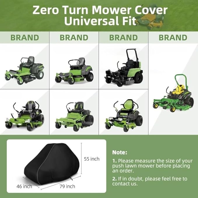 Lawn Mower Cover, 600D Waterproof Zero Turn Mower Cover, Outdoor Universal Zero Lawnmower Cover with Reflective Strip (79×46×55 Inch/Black)