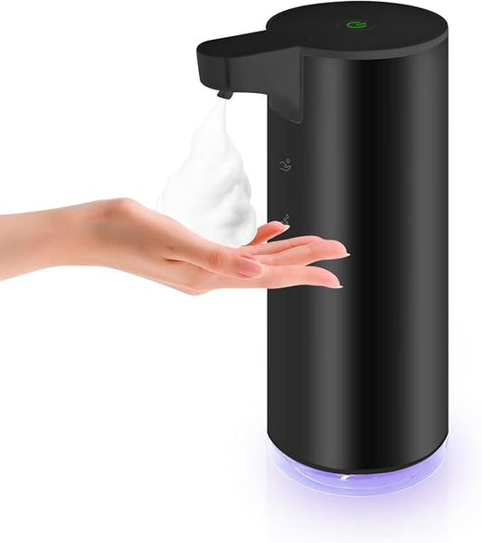 Automatic Soap Dispenser Stainless Steel with Sensor Infrared Soap Dispenser Electric IPX5 Waterproof USB-C Charging Motion Sensor for Kitchen & Bathroom (Black Foam)