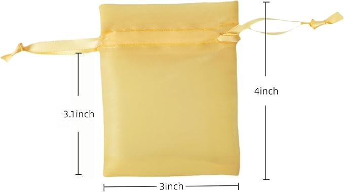 QIANF 20 Pcs Gold Small Organza Bags 3X4 inch for Wedding Favors with Drawstring, Mini Mesh Gift Bags Jewelry Pouch for Candy Bridal Shower Party Favor Baby Shower Christmas