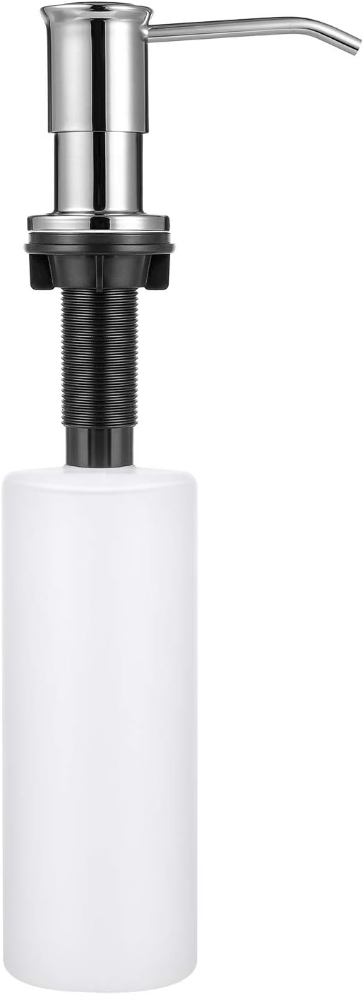 SAMODRA Sink Soap Dispenser, Stainless Steel Pump Head-Built in Design Refill Liquid from The Top with 17 OZ Bottle-3.15 Inch Threaded Tube (Chrome)