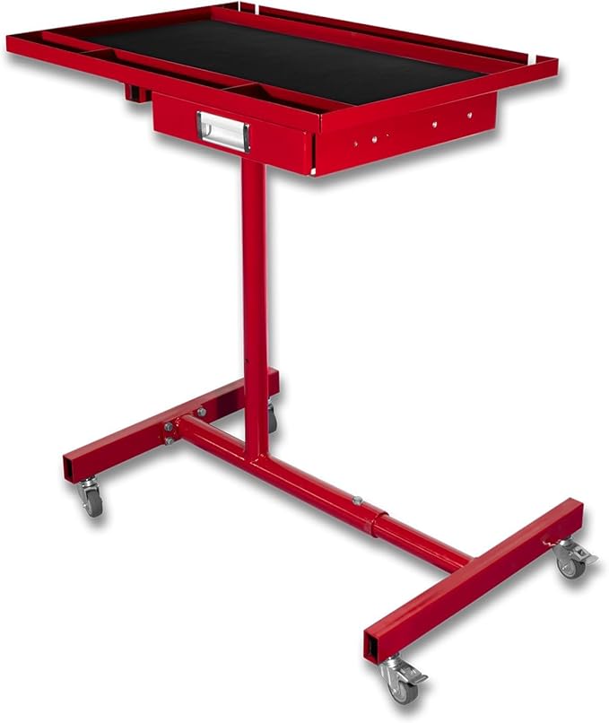 Mobile Tool Cart and Workbench, Adjustable Work Table with Wheels, Mechanic Rolling Heavy Duty Tool Tray Table for Garage Repair Shops
