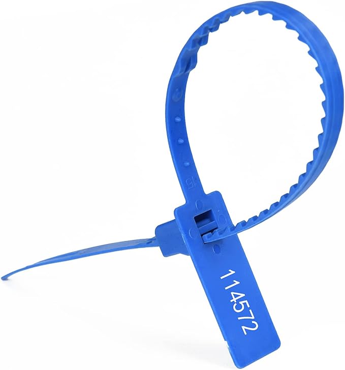 Heavy Duty Self Locking Tamper Evident Shipping Seals Numbered Security Tags Pull Tight Securing Straps Truck Trailer Seals 337 mm 13.2" Blue 500 PCS