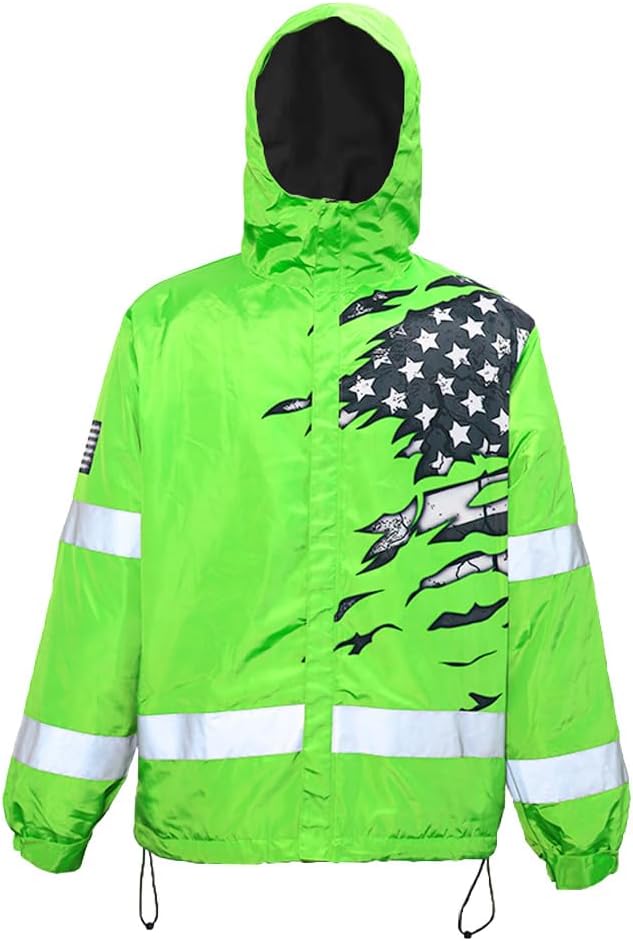Color US Flag High Visibility Hoodie for Men Women Reflective Tapes Safety Workwear for Worker Runner Patriotic