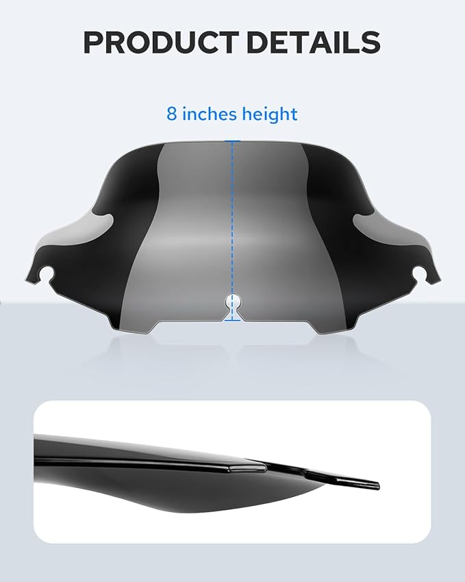 Benlari 8" Black Motorcycle Windshield Windscreen Fit for 1996-2013 Harley Davidson Touring Street Glide Electra Glide Tri Glide FLHT FLHX FLHTK FLHTC FLHTCU