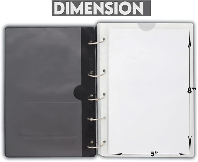 Performore Flight Crew Checklist Binder (Black) with 5 Loose Leaf Rings - Includes 25 Sheet Protectors and Business Card Size Pocket ON Front Cover for Label, for 8" X 5" Paper