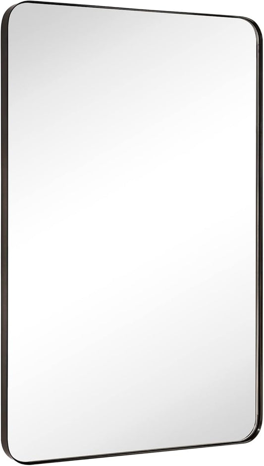 GRACTO 24x36'' Oil Rubbed Bronze Bathroom Mirror Bronze Metal Framed Rounded Rectangle Bathroom Vanity Mirror for Wall Vertical and Horizontal Hanging for Bathroom
