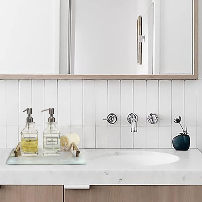 JASAI Antique Design Soap Dispenser with Rust Proof 304 Stainless Steel Pump, Refillable Clear Glass soap Dispenser with 10Pcs Clear Stickers, Premium Kitchen & Bathroom Soap Dispenser