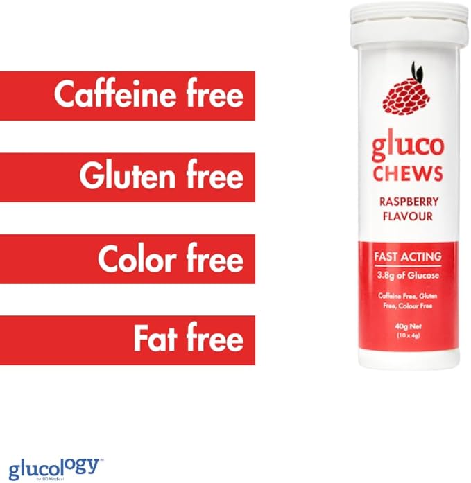Glucochews Raspberry Glucose Tablets – 60 Tablets (10 per Tube, 6 Pocket-Sized Tubes) – 3.8g Fast-Acting Glucose Each – Boosts Energy – Gluten-Free, Fat-Free, Caffeine-Free