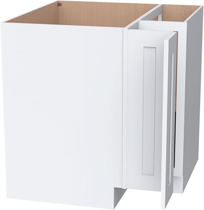Kitchen Lazy Susan Corner Base Cabinet with Adjustable Shelf, Soft-Close Hinges, Solid Hardwood & Plywood Construction,Space-Saving RTA Storage Solution (SK-White, 33" W x 24" D x 34.5" H)