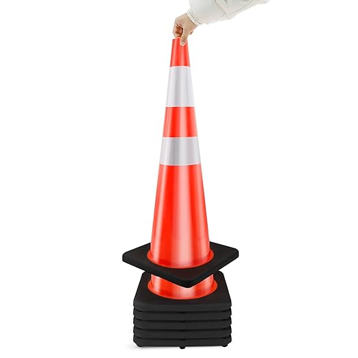RELIANCER 8PCS 36" Traffic Cones PVC Safety Road Parking Cones with Black Weighted Base w/6"&4" Reflective Collars Fluorescent Orange Hazard Cones Construction Cones for Traffic or Home Improvement