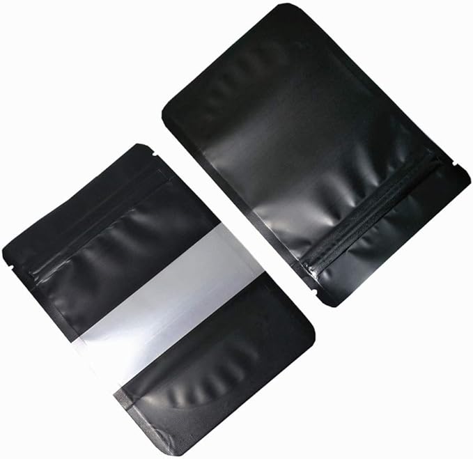 100 Pieces Mylar Bags with Window Zipper Lock Stand Up Aluminum Foil Bag for Zip Food Storage Lock Packaging Bag Reusable (3.9x5.9 inch, Black)